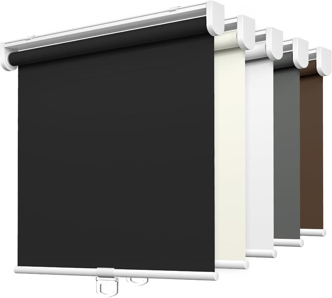 LazBlinds No Tools No Drill Cordless Roller Shades, 100% Blackout Roller Blinds for Windows, Thermal Insulated UV Protection Waterproof Roll Up Window Blinds and Shades, 29'' W x 48'' H, Black
