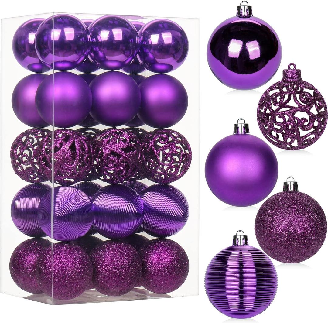 30PCS 2.36" Christmas Ball Ornaments Shatterproof Purple Christmas Tree Decorations Xmas Tree Balls Halloween Ornaments Dcor