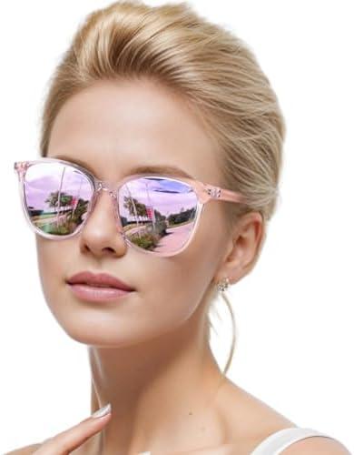 IGnaef® Trendy Polarized Sunglasses for Women, Square Mirrored Shades with UV Protection Anti Glare Sun Glasses IF1851