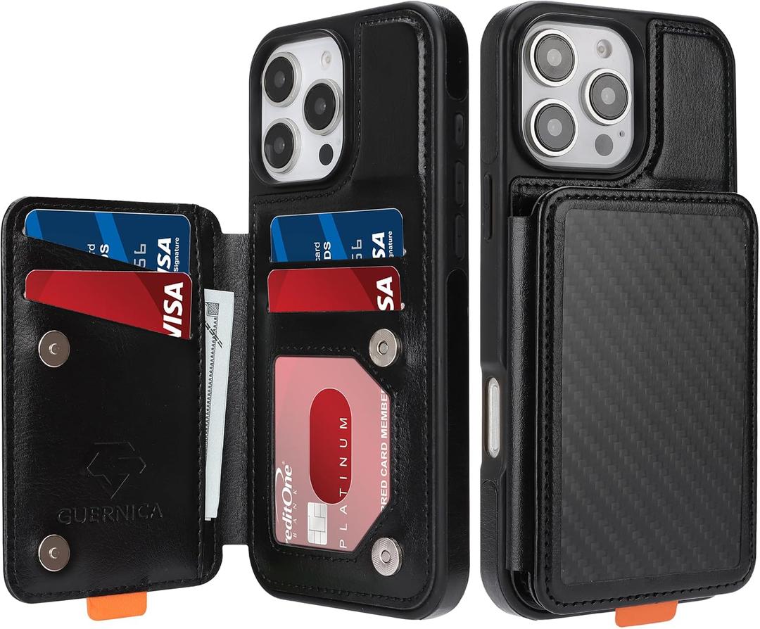 GUERNICA for iPhone 16 Pro Max (6.9") Wallet Case with Card Holder, RFID Blocking for Women Men, Kickstand Shockproof Phone Case for Apple 16 Pro Max, A - Black