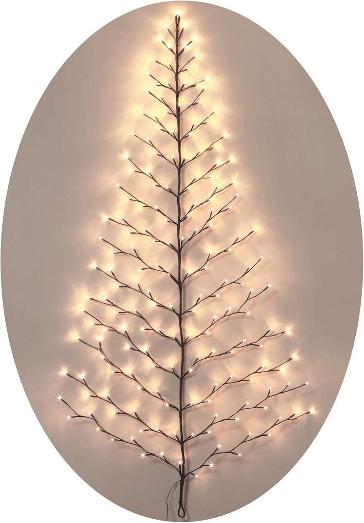 Lighted Christmas Wall Tree - Indoor/Outdoor LED 6 Foot High - Cool White Lights - Battery Operated with Timer