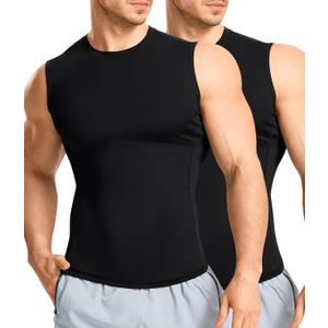 Eleady 2 Packs Compression Shirt Men Workout Shirts Athletic Base Layer Sleeveless Tank Top Slimming Undershirt (Large, Black+black)