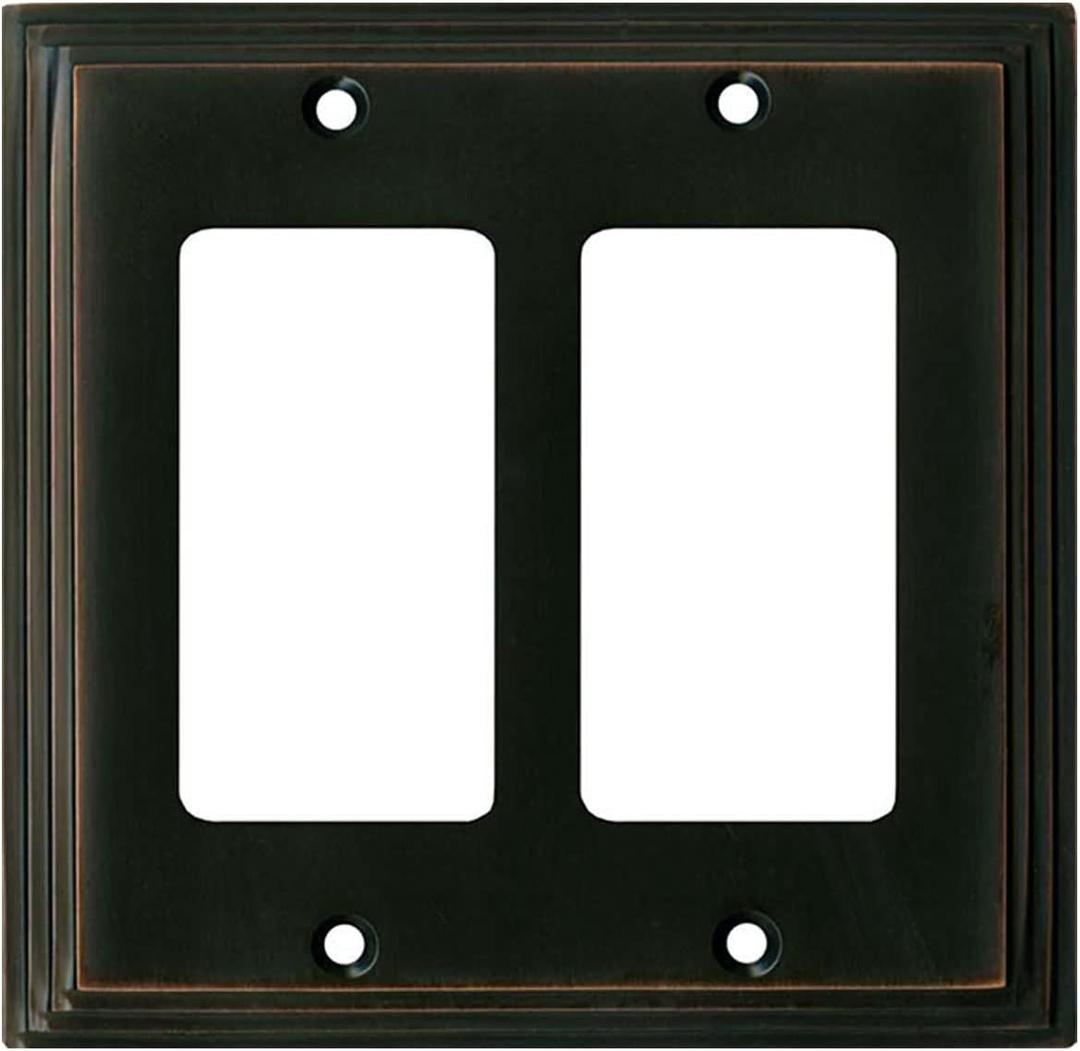Oil Rubbed Bronze Art Deco Step Light Switch Cover | 2 GFI Rocker | 4.875" x 4.875" | Electrical Outlet Plug Wall Plate Outlet Covers | Socket Outlet Wall Plates