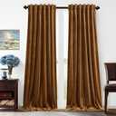 Benedeco Gold Brown Velvet Curtains for Bedroom Window with Back Tab, Super Soft Vintage Luxury Heavy Drapes, Room Darkening Thermal Insulated Curtain for Living Room, W52 by L108 inches, 2 Panels