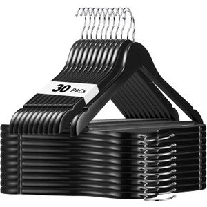 HOUSE DAY Black Wooden Hangers 30 Pack, Solid Wood Hanger with Non Slip Pant Bar, Heavy Duty Wooden Coat Hanger for Closet, Smooth Finish Wood Clothes Hangers for Shirts, Suits Jackets, Dress