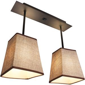 Facon RV Pendent Dining-Room Lamp with 2 Replaceable Bulbs(Included), 12V Interior Light with Switch for RV Motorhome Camper Trailer, Square Brown Fabric Shape