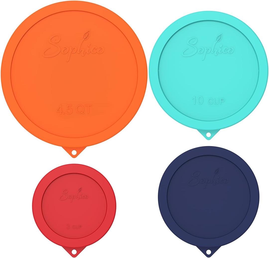 SOPHICO Silicone Replacement Lids for Pyrex Sculpted Glass & Tinted Glass Bowls Mixing Bowls4 size