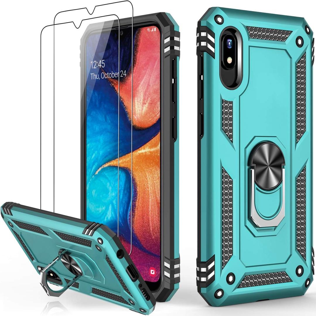 IKAZZ for Galaxy A10e Case with Screen Protector,Military Grade Shockproof Heavy Duty Protective Phone Cover Pass 16ft Drop Test with Magnetic Kickstand Car Mount Holder Turquoise
