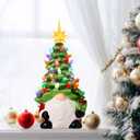 Gnomes Ceramic Christmas Tree 12inch Hand Painted Pre-Lit Gnomes Ceramic with 46 Multicolored Lights for Fireplace Bedroom Night Table Valentine's Day Gift St. Patrick's Day Decoration