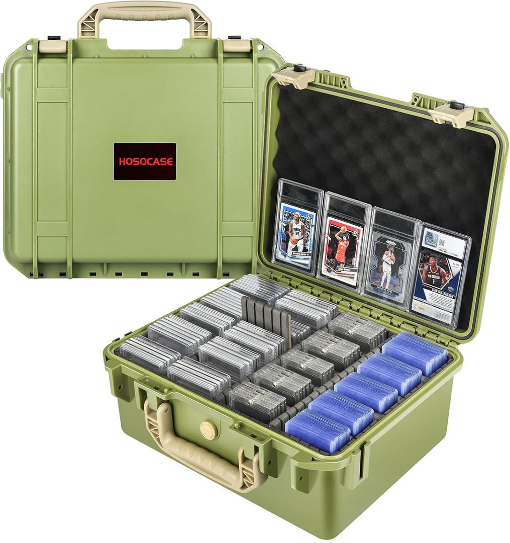 Graded Card Case Storage Box: Sports Trading Cards Holder for PSA BGS SGC Slabs, Baseball Football MTG Deck Booster Magic Binder Card Organizer with Dividers, Collector Carry Display Box (800+ Cards) (Large Green)