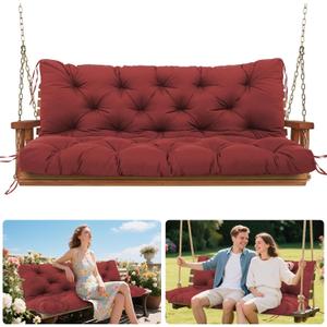 Porch Swing Cushions, Waterproof Outdoor Swing Cushions for Patio Furniture with Backresk, 2-3 Seater Thickened Patio Swing Replacement Cushion 6040 (Wine Red)