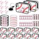 Remerry 60 Pcs Baseball Gifts Makeup Bag for Women Party Team Gifts with Sport Hair Ties Folding Mirror Hair Brushes Bracelets Lip Balm Holder Keychain