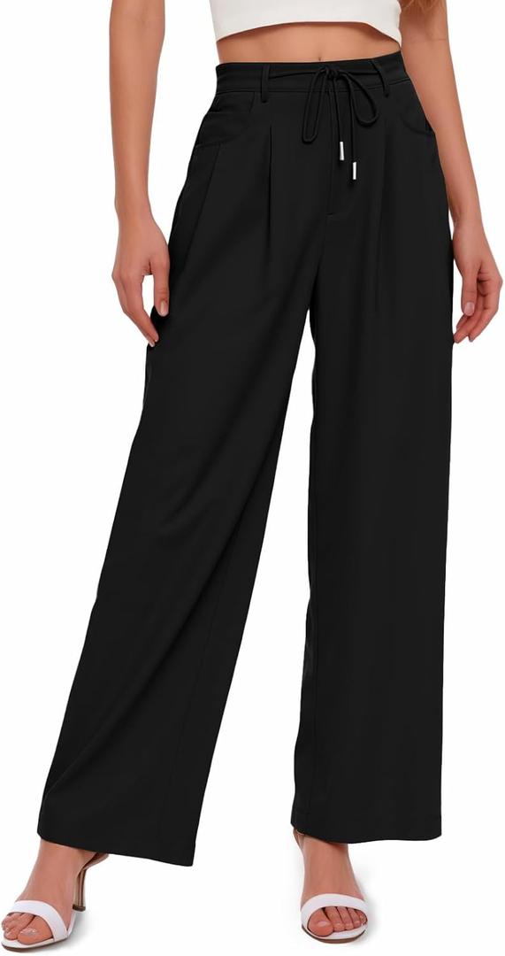 Cicy Bell Womens Wide Leg Dress Pants Elastic High Waist Pleated Work Pants Business Casual Trousers (XX-Large, Black)