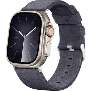 10 x Bandsie Leather Band Compatible with Apple Watch Ultra 3/Ultra 2/Ultra Band 49mm 46mm 45mm 44mm 42mm for Men, Vintage Genuine Suede Leather Wristband Strap for iWatch Series 11 10 9 8 7 6 5 4 SE 3 2 1 (Charcoal Gray)
