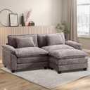 Sectional Sofa, Modular Cloud Couch with Ottoman, Deep Seat Sleeper Sofas with Throw Pillows, Comfy Chenille Loveseat Sofa for Living Room, Apartment (Light Grey, Loveseat & Ottoman)
