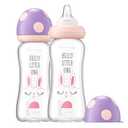 YOHKOH Natural Glass Baby Bottle with Level 2 Medium Flow Nipple, Newborn Anti-Colic Baby Bottles, Wide Neck Mushroom Baby Glass Bottle ((8.8oz (Pack of 2), Purple)