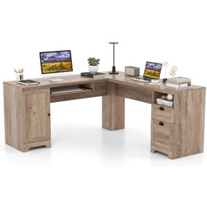 Desk L Shape, Corner Desk with Keyboard, Cabinet and 2 Drawers, Corner Table, Computer Table, Desk for Home or Office, 168 x 168 x 76 cm (Oak)