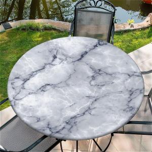 Round Fitted Tablecloth with Elastic Edge Design Table Cover Waterproof Stain-Resistant Wipeable Table Cloth Best for 54"-58" Round Tables for Outdoor Indoor Marble