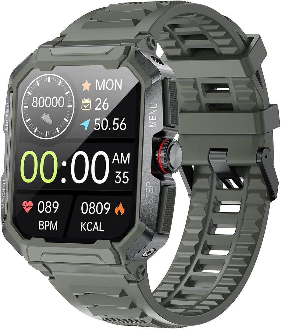 WalkerFit M2 Ultra Military Smart Watch for Android Compatible with iPhone, Rugged Men Smartwatch with Text and Call, Fitness Reloj Inteligente for Blood Pressure Monitor, Waterproof Big Screen Watch