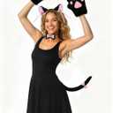 Cat Halloween Costume Accessory 5 Pcs Set with Ears Headband Paws Gloves Bow Tie Tail for Adults Animal Costume Bear,Mouse (Black)