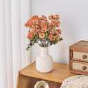 7pcs Artificial Fall Flowers for Indoor & Outdoor Decor, Burnt Orange Fake Mums Bouquets, Faux Mums Lilac Flowers for Thanksgiving/Halloween, Autumn Planter Arrangements (Durable UV Resistant)