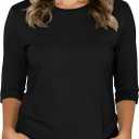 3/4 Sleeve Tops for Women Basic Crew Neck Spring Blouses Casual Fit Fall T Shirts 2026 (Large)