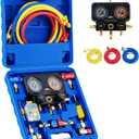 Orion Motor Tech AC Gauges, 3 Way Manifold Gauge Set for R1234yf R134a R404a Refrigerant, Automotive Gauge Set with Hoses Quick Couplers Self Sealing Can Taps for Car Freon Charging & Evacuation