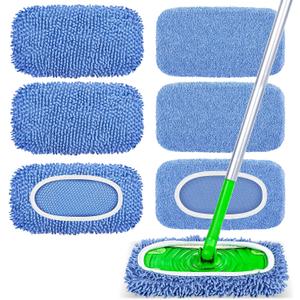 6-Pack Reusable Microfiber Mop Pads Compatible with Swiffer Sweeper, Dry & Wet Sweeping Cloths - Washable Wet Pads Refill for Multi-Surface/Hardwood Floor Cleaning -Blue