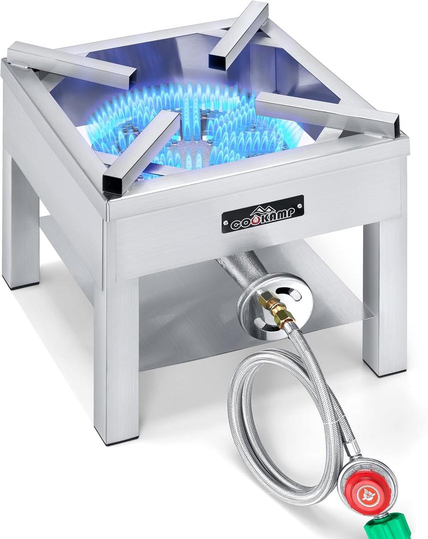COOKAMP Stainless Steel Burner Propane Burner, 260,000BTU High Pressure Outdoor Propane Cooker, Heavy Duty Gas Burners for Outdoor Cooking For Turkey Fry, Seafood Boil(Stainless Steel) SS1750