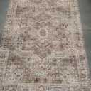 Vintage Area Rug 4x6 Brown Multi Washable Entryway Bedroom Kitchen Indoor Carpet Non Slip Traditional Medallion Distressed Low Pile Retro Accent Throw Rug for Office Dining Living Room 