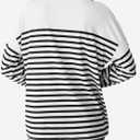 LilyCoco Womens Oversized Striped Shirt Color Block Crewneck Long Sleeve T Shirt White X-Large (XL)