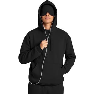Ainangua Mens Oversized Pullover Essentials Hoodie with Eye Mask Built In Comfor Airplane Mode Travel Sleep Wearable Blanket (Small, Black)