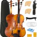 Violin 4/4 Full Size Set, Solid Wood Fiddle for Adults Student Beginners Professionals, with Hard Case, Violin Bow, Shoulder Rest, 2 Rosins and Extra String