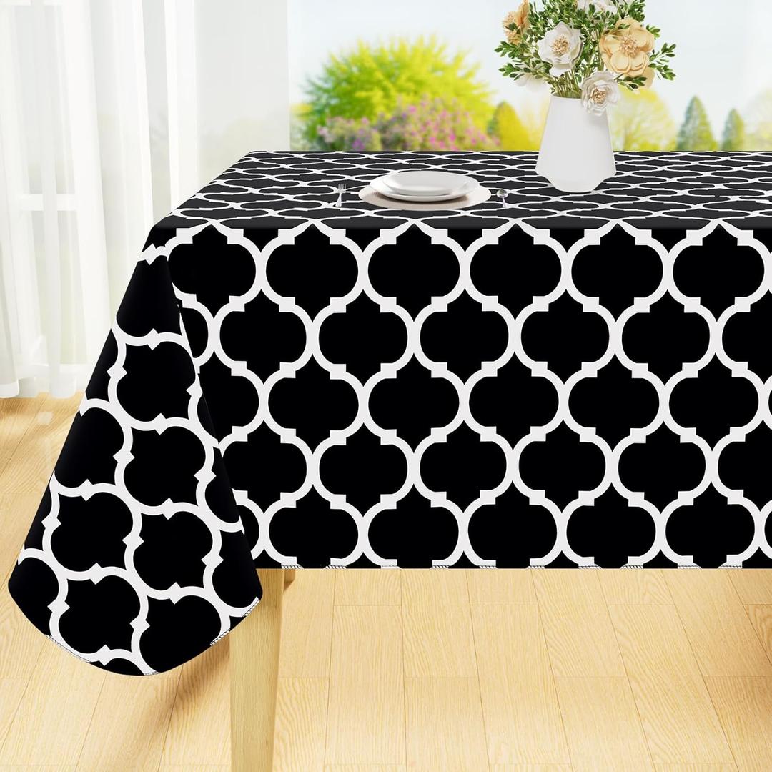 Smiry Rectangle Table Cloth, Waterproof Vinyl Tablecloth with Flannel Backing for Rectangle Tables, Wipeable Spillproof Plastic Tablecloths for Dining, Camping, Indoor and Outdoor 60" x 102", Black