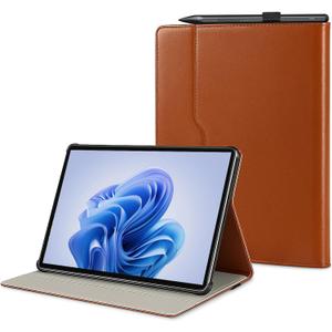 Case for Surface Pro 11/10/9/8, 13 Inch PU Leather Protective Cover with Honeycomb Cooling, Multi-Angle Stand, Stylus Holder, Front Pocket & Hand Strap, Durable Business for Tablet (Brown)