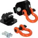 3/8 inch Tractor Bucket Grab Hook with 5/8 inch Tie Down D-Ring Shackle 2 Pack, Bolt-On Tow Hook Mount with Bracket Plate, Max 10,000 lbs Capacity (Black & Orange)