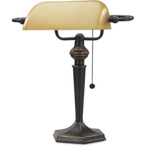 Alera ALE Traditional Banker's Lamp, 16"High, Amber Shade with Antique Bronze Base