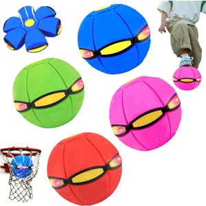 Magic Ball, Flying Saucer Bouncy Ball - Two Modes to Switch Freely, 6 LED Lights, Parent-Child Interaction, Indoor and Outdoor Holiday Games (Green + Blue + Purple + Red)