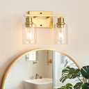 EMONG Gold Bathroom Light Fixtures, 2-Lights Brushed Brass Vanity Light with Clear Glass Shade, Modern Wall Sconces for Hallway, Farmhouse, Living Room