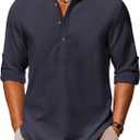 COOFANDY Men's Casual Henley Shirts Long Sleeve Band Collar Lightweight Beach Shirts Summer T-Shirts (M)