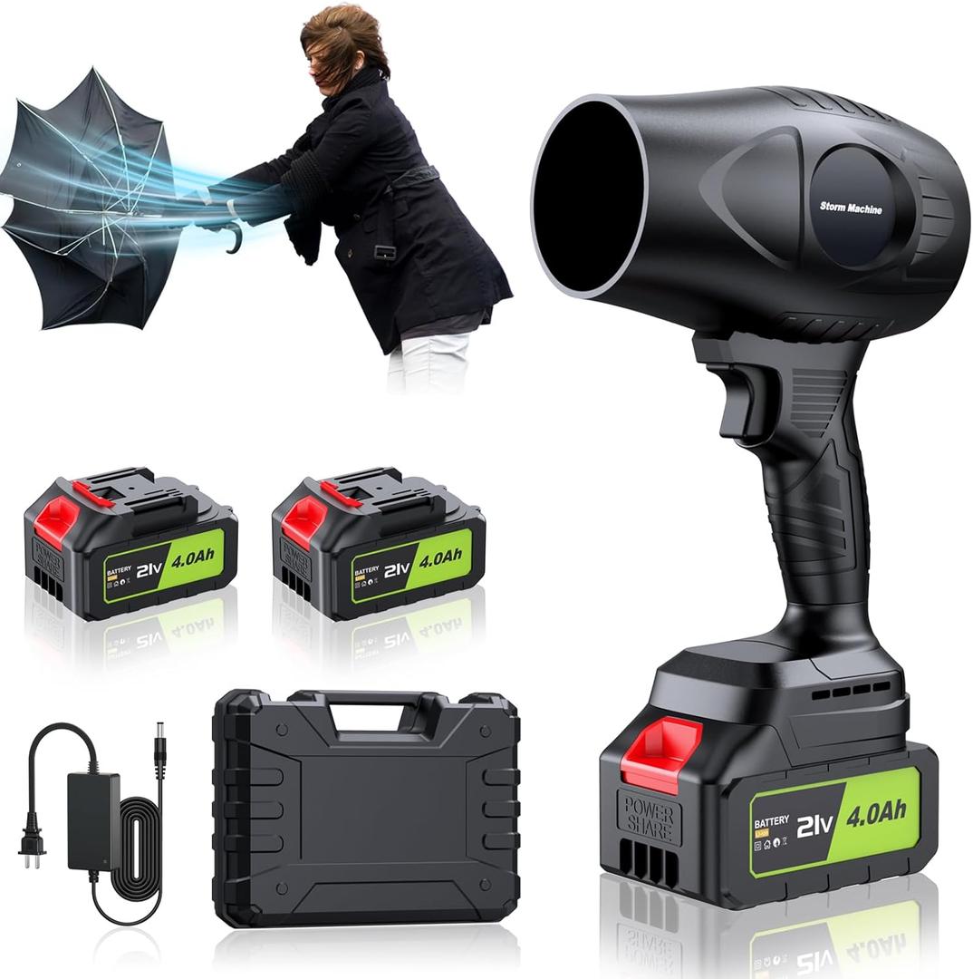 Soplador de hojas elctrico sin cable  Soplador de hojas de mano de 500000 RPM  2 bateras de 4.0 Ah y cargador incluidos, sopladores de hojas ligeros para limpieza de patio oscuro