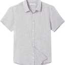 Men's Short Sleeve Button Down Shirt Cuban Collar Anti-Wrinkle Shirt Casual Summer Beach Shirt (L)