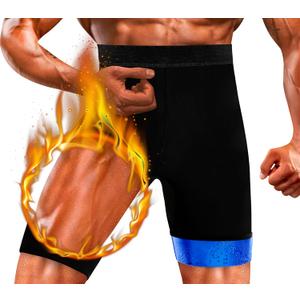 MOLLDAN Sauna Pants for Men Heat Trapping Suits Sweat Shorts Workout Tights,Mesh Crotch,High Waist (Medium, Blue Lining)