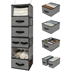 GRANNY SAYS Hanging Closet Organizer 6 Shelves, Closet Organizers and Storage with 5 Drawers, 6 Side Pockets Closet Hanging Organizer, Hanging Storage Organizer for Closet, Baby Clothes, Gray 