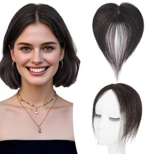TESS Bangs Hair Clip 360 3D Cover Lace Cover 100% Real Human Hair Lace Base HairPieces for Women Daily Wear Natural Look 10 Inch Side, Nature Black