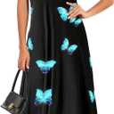 shengfan Plus Size Maxi Dresses Sundress for Women Loose Printed Adjustable African Beach Dress with Pockets (Black, M)