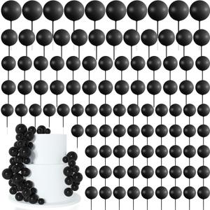 138 Pcs Black Balls Cake Topper Decorations Balloon Cupcake Toppers Foam Cake Topper Balls Decorations for Halloween Birthday Party Wedding Anniversary