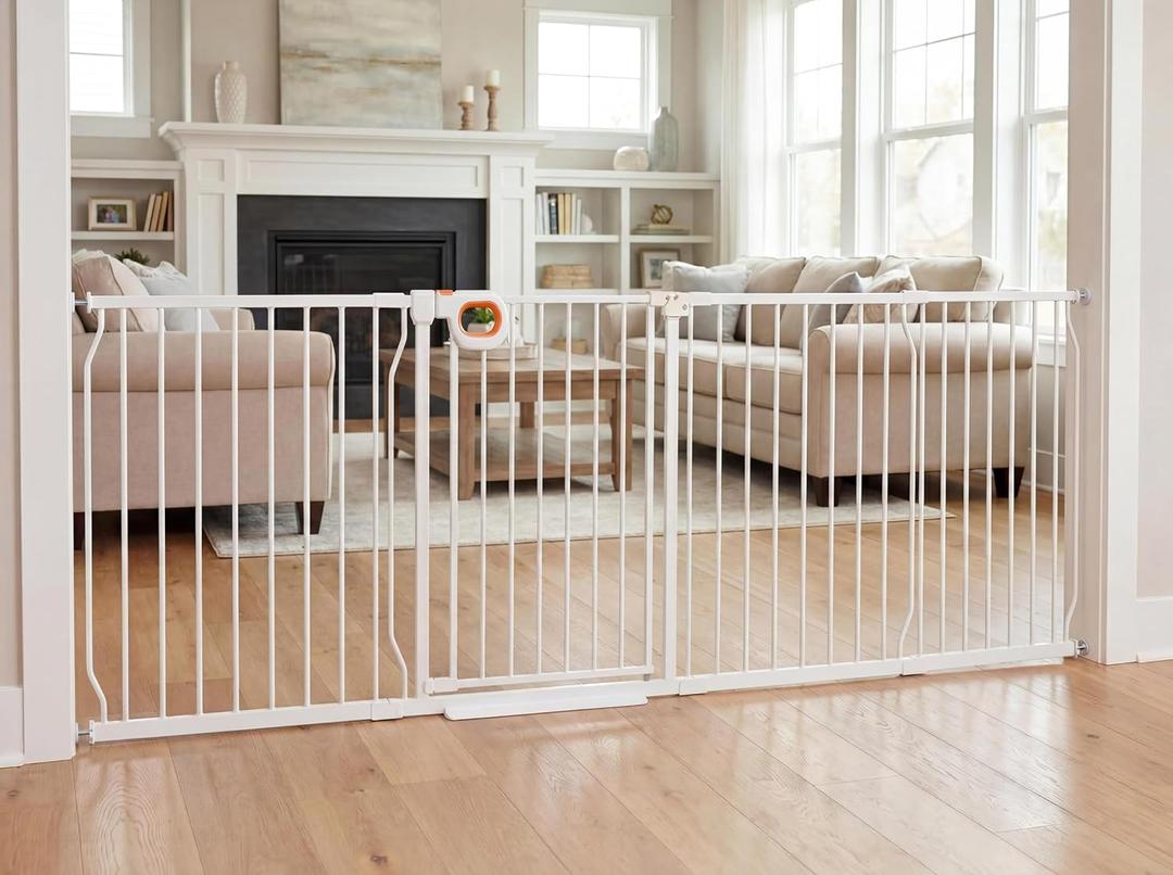 HOOOEN 95.2-100 Inch Extra Wide Baby Gate for Stairs Doorways, White