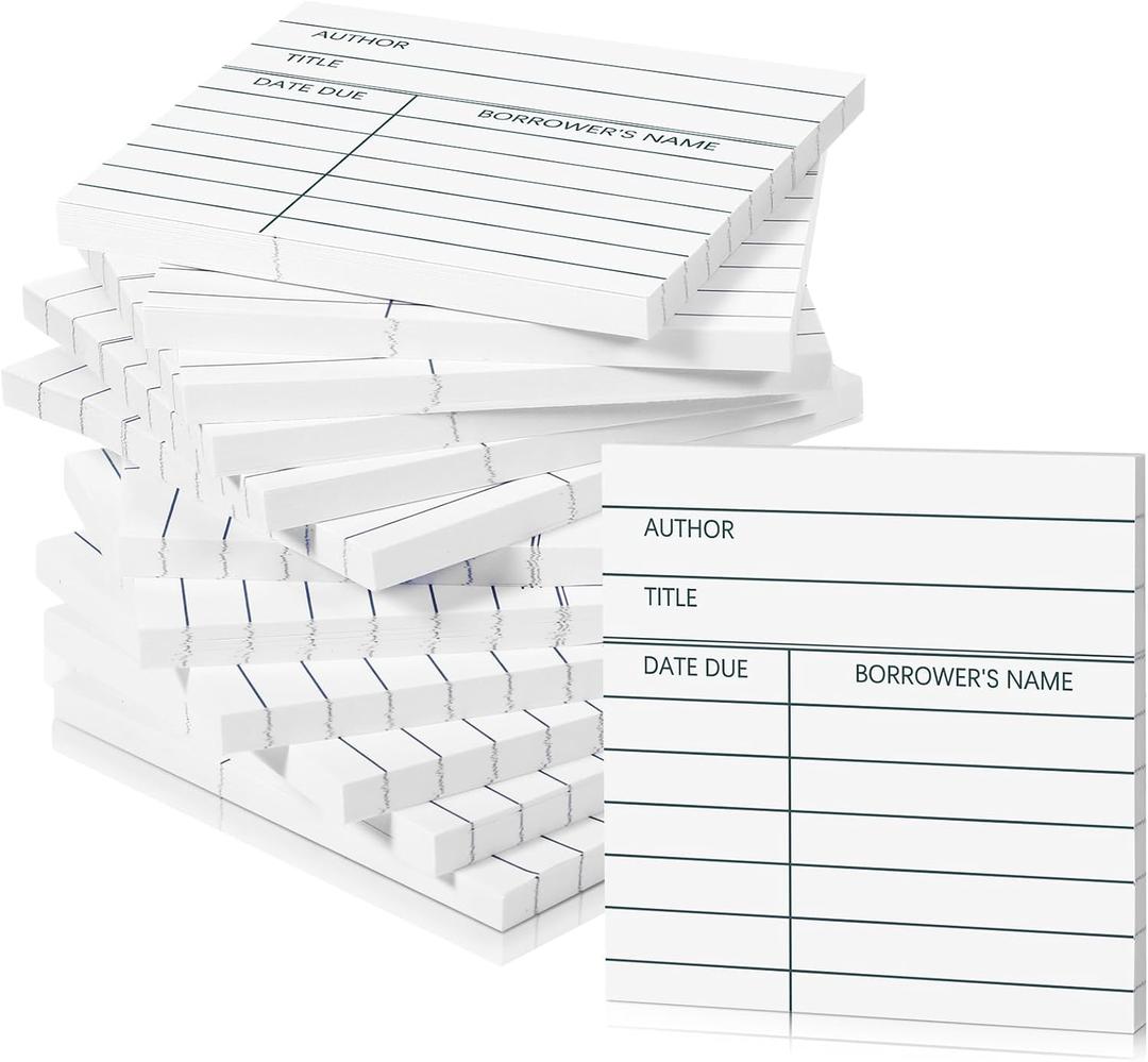 600 Pcs Library Cards 3 x 3 Inches 12 Pads Library Due Date Checkout Cards Catalog Book Sticky Notes White Self Stick Memo Pads for Record Keeping Tracking