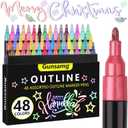 Gunsamg 48 Outline Markers for Teen Girl Gifts Trendy Stuff, Glitter Markers Metallic Markers for Doodle Writing,Art Supplies Crafts for girls 8-12